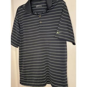 Nike Polo Shirt Mens Medium Blue Green Stripes Swoosh Golf Dri Fit Stretch